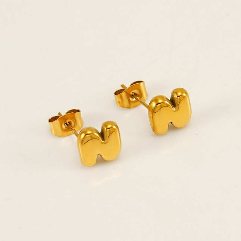 Gold color / 1 Pair Simple Series Elegant Letter N Titanium Steel 18K Gold Plated Women's Stud Earrings Picture14